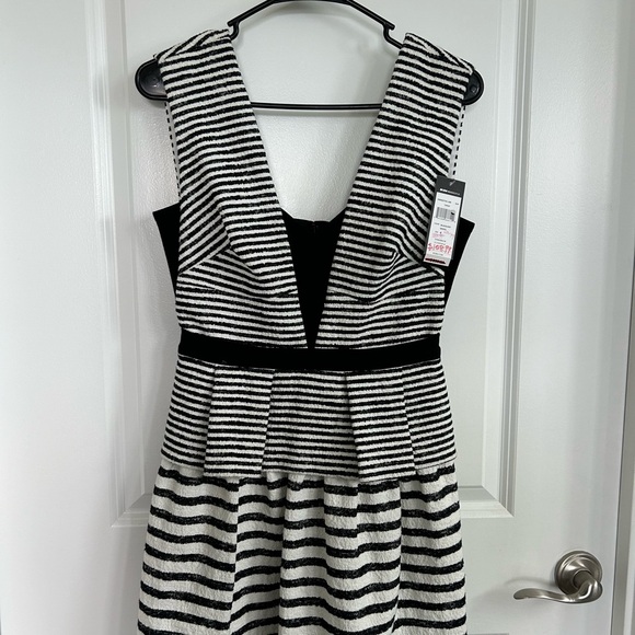 NWT BCBGMAXAZRIA Piper Striped Peplum V-Neck Dress Size 4 - Picture 1 of 8